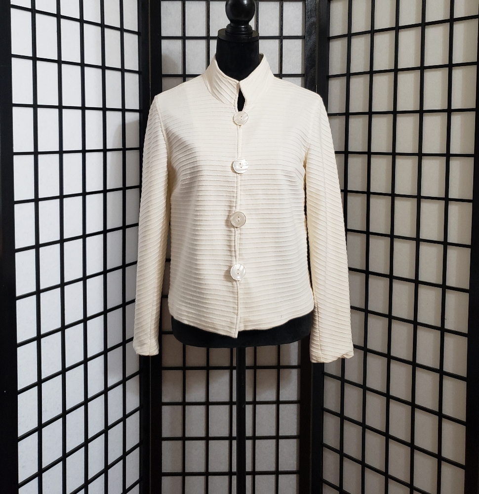 Coldwater Creek Ivory Ribbed Textured Stripe Jacket Small 6/8 Cotton Blend Lined